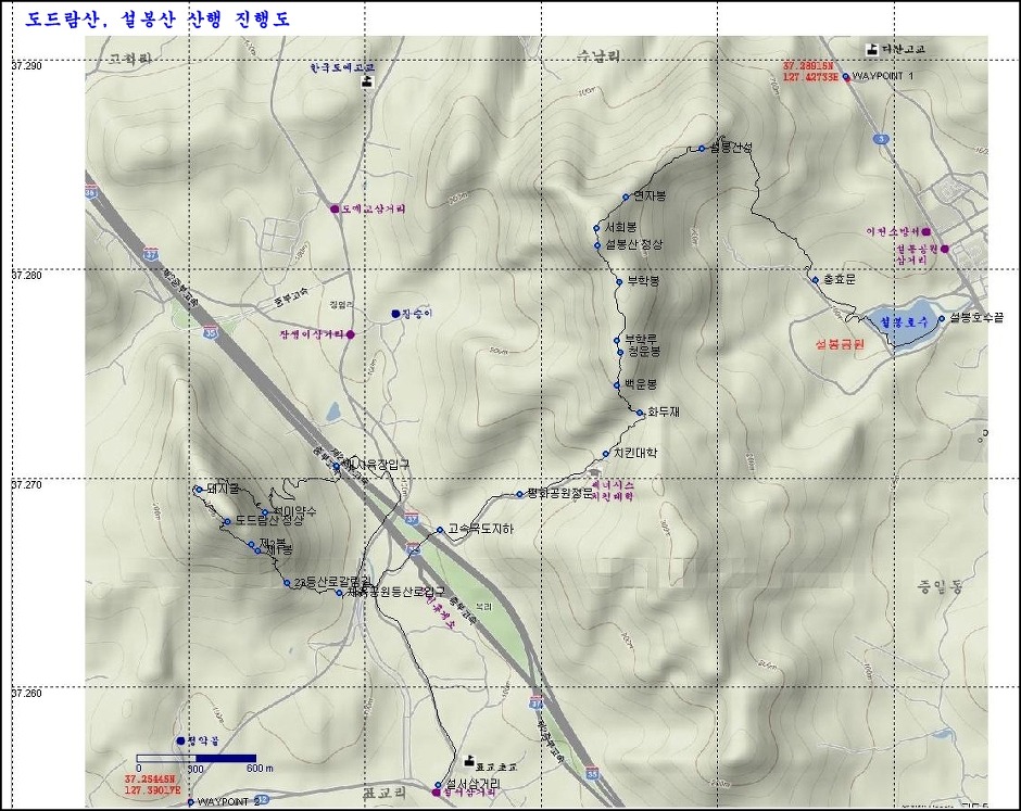 이천시 도드람산, 설봉산 산행개념도