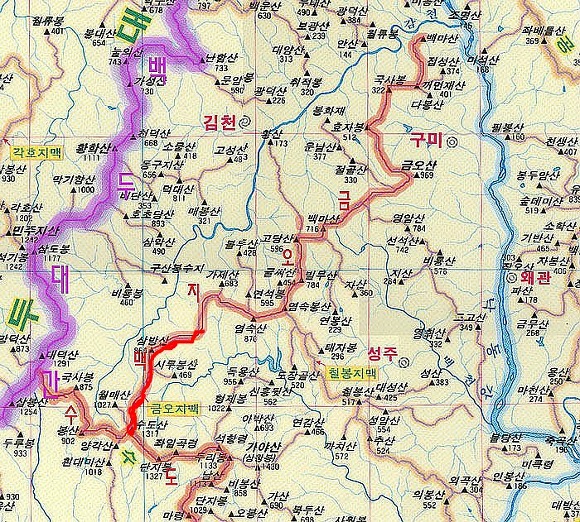 금오지맥의 개념과 지도