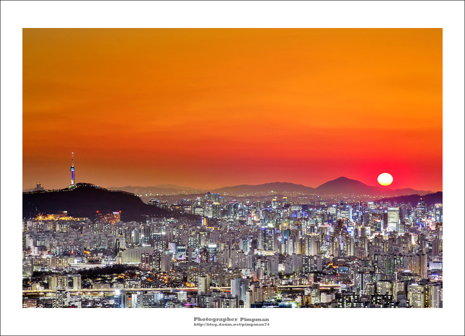 2018-03-16 (서울 중랑구 - 용마산에서 일몰, 노을 야경) - 태양일주, 노을이 있는 서울야경, 올림픽대교, 롯데월드타워